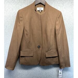Le Suit Womens Blazer Jacket Lined Stretch Size 6 Brown Elegant Collarless NWT